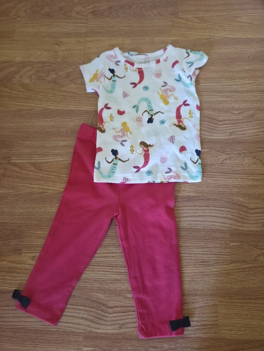 Carter's Girls Set 12M Mermaid Tshirt Pink Pants Bow Summer Beach Ocean Baby NEW